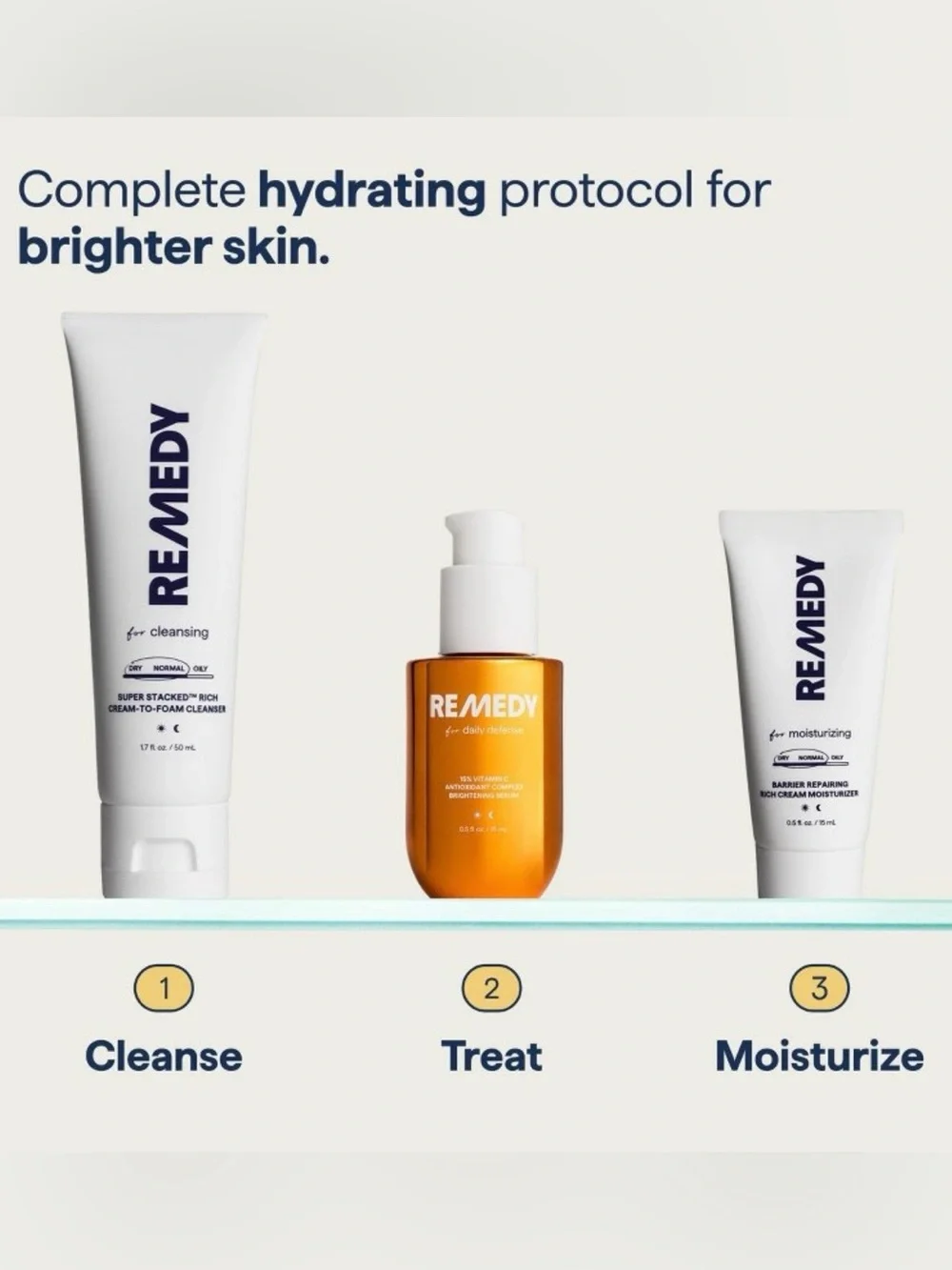 REMEDY Derm Brightening 3-Piece Skincare Kit ~ Cleanser Serum Moisturizer ~ NIB